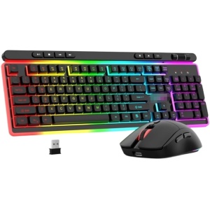 MDWZH Teclado y Raton Ratón Recargable Ajustable con Sensación Mecánica, Teclado Inalámbrico De 2,4 GHz For Ordenador Combo de Teclado y Ratón