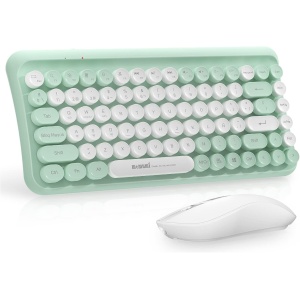 MEMUMI Juegos de Teclado en Español y Raton Inalámbricos, Vintage Teclas de Máquina de Escribir Redondas Teclado Mouse Conectividad Bluetooth para iPad Pro 2024/ Air 2024, Múltiples Dispositivos