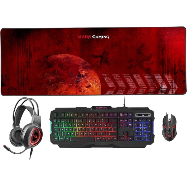 Mars Gaming MCPRGB2PT Combo Gaming Teclado y Raton Alfombrilla XXL