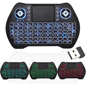 Mini teclado inalámbrico, 2,4 GHz, USB, retroiluminación, mini teclado con panel táctil, combinación de ratón con batería recargable de iones de litio para Android TV Box PC HTPC PS3 Mac Linux Windows