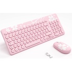 Mytrix Juego de ratón inalámbrico rosa, diseño alemán QWERTZ, llave redonda retro, receptor de 2.4 G tipo C/USB A, teclado silencioso, teclado combinado con teclado numérico para PC, Windows, Sakura - Imagen 1