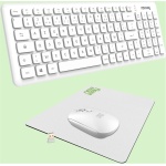NEWWAY – Pack RF01 Teclado inalámbrico con alfombrilla – Teclado inalámbrico francés (AZERTY) 97 teclas 13 accesos directos multimedia – Ratón WiFi 2.4GHz 4 botones compacto – Receptor USB – Blanco - Imagen 1