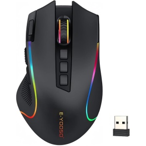 Niceon Ratón inalámbrico RGB recargable, 9 teclas programables, larga duración de la batería, ratón óptico ergonómico para PC