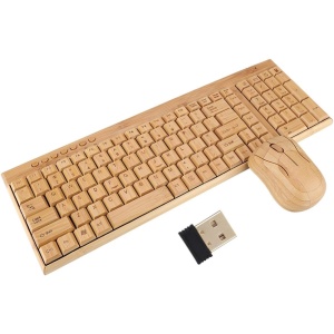 Niiyen Ratón con Teclado inalámbrico, Teclado de Madera de bambú Ultrafino inalámbrico, Peine para ratón KG201 + MG94-N Decoración Impermeable para portátil, PC, Ordenador portátil, Ordenador