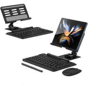 Onseuk Compatible con Samsung Galaxy Z Fold 4/Fold 3 Teclado Bluetooth Inalámbrico Ratón Bolígrafo Rotatorio Soporte de Teclado Set de Oficina (Negro)