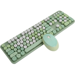 PUSOKEI Juego de ratón y Teclado Retro - Teclado de máquina de Escribir inalámbrico, Teclado Lindo de Escritorio, Combo de Teclado y ratón de 104 Teclas, tecla Redonda Retro(Verde)