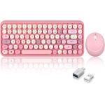 Perixx PERIDUO-713 - Juego de miniteclado y ratón inalámbricos, USB, 2,4 GHz, teclas de estilo retro redondeadas, rosa pastel y AZERTY - Imagen 1