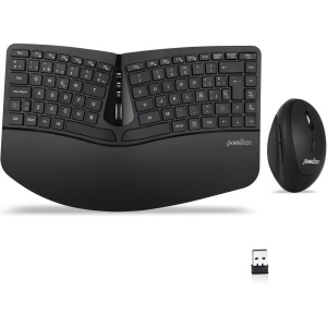 Perixx Periduo-606 - Juego de Teclado Compacto ergonómico y ratón Vertical inalámbrico, reposamuñecas Ajustable y Teclas de Perfil bajo, dpi Ajustable, QWERTY español