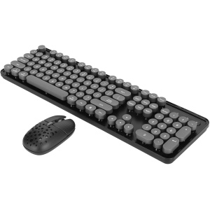 Pyhodi Combo de Teclado y Mouse Inalámbrico Pop Keys, 104 Teclas Retro 2.4G Ratón de Teclado Inalámbrico con Teclas Redondas y Teclado Numérico (Tablero Negro)