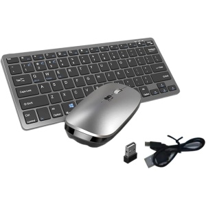 Qtynudy Kit de Teclado y RatóN InaláMbricos, Teclas de CombinacióN de Dientes Azules Recargables de 2,4G para Teclado iOS/Android/, Color Gris