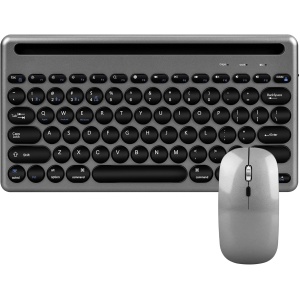 ROTRES Teclado Inalámbrico Bluetooth, Inalámbrico Recargable con 3 Canales con el Ratón para Android/Windows/iOS Tablet, Smartphone, Mac OS MacBook, PC, Portátil, Ordenador, Negro