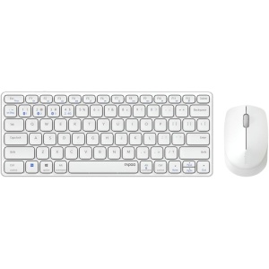 Rapoo - Teclado inalámbrico multimodo Recargable Blade 9600M (Paquete de Teclado+ ratón, Teclado Recargable AZERTY, ratón 3 Botones, Bluetooth+ WiFi, Ideal para PC, portátil, Mac), Color Blanco