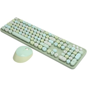 Ratón Inalámbrico, Soporte Ajustable Botones Multimedia Teclado Inalámbrico para XP / Win7 / Win8 / Win10(Versión de Color Mezclado Verde Dulce)