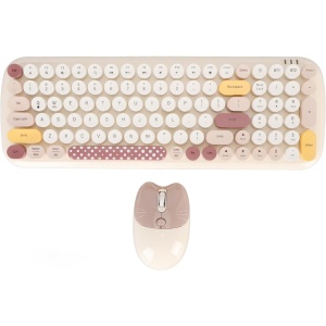 Ratón con Teclado Inalámbrico, 100 Teclas, Tamaño Completo, Redondo, Punk, Lindo Teclado de Color Caramelo, Ratón con Teclado Inalámbrico Colorido para Computadoras, PC, (Beige)