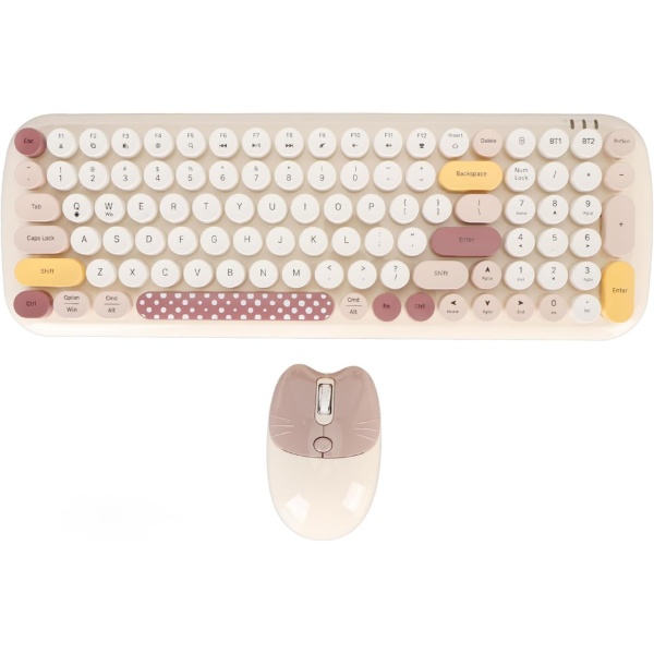 Raton con Teclado Inalambrico 100 Teclas Tamano Completo Redondo Punk