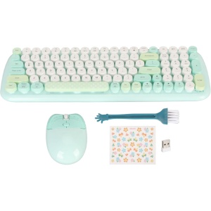 Ratón con Teclado Inalámbrico, Lindo Teclado con Teclas Redondas, Combinación de Ratón, Teclado de Máquina de Escribir Colorido de Tamaño Completo, Ratón óptico para Ordenador