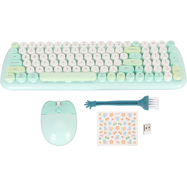 Raton con Teclado Inalambrico Lindo Teclado con Teclas Redondas Combinacion