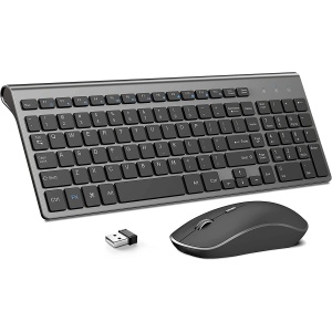 Ratón inalámbrico para teclado, teclado y ratón inalámbricos de 2,4 G, ergonómico, compacto, tamaño completo perfecto (negro gris)