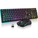 RedThunder K10 Juego de teclado y ratón inalámbricos para juegos, diseño QWERTZ DE, capacidad de batería de 3000 mA y 3200 DPI para gamer (negro) - Imagen 1