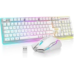 RedThunder K10 Teclado Gaming Mecánico Inalámbrico,Retroiluminación LED,Batería Recargable de 3800 mAh, Anti-ghosting+Ratón 7D 3200DPI,Disposición ES,para PC/PS5/Xbox-Blanco - Imagen 1