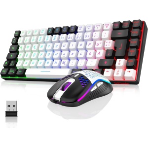 RedThunder K84 Juego de teclado y ratón inalámbricos para gaming, diseño QWERTZ DE, recargable, compacto, ultraligero, con construcción de panal de abeja para PC, Mac, PS5, Xbox Gamer (versión blanca