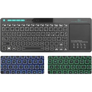 Rii RT518S Teclado Multimedia Inalámbrico y Bluetooth con retroiluminación de 2 Leds y Multi-Touch de Gran tamaño, Teclado Recargable para, PC, Portátil, Tablets, Smart TV, Windows, MacOS, Linux