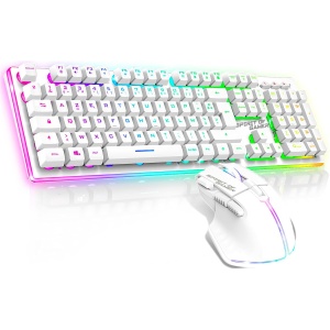 SPIRIT OF GAMER x MK600 | Pack Teclado Ratón Inalámbrico Gamer Blanco Recargable RGB | Diseño QWERTZ Alemán Retroiluminado | Gaming Keyboard Semi Mecánico | Wireless Mouse 4800 DPI | PS4/PS5, PC, Xbox