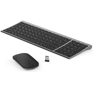 Seenda - Juego de teclado y ratón inalámbricos, teclado y ratón ultrafinos con batería de larga duración QWERTY UK Layout para Windows Computer PC Laptop, color gris espacial