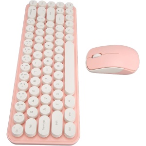 Shanrya Combinación de Ratón y Teclado Inalámbrico Conexión Inalámbrica 2,4G Combinación de Teclado y Ratón Inalámbricos Silenciosos Ahorro de Energía Dot Keycap para Oficina (Blanco Rosa)