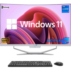 Simpletek All IN One AiO 27" FHD Curvo Windows 11 Pro Core i7 hasta 3,6 GHz 16 GB RAM SSD 480 GB Ratón Teclado inalámbrico Incluido Webcam integrada PC Gaming Curved Streaming