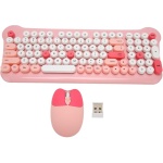 Sxhlseller Bonito Juego de Teclado y Ratón de Color, Conexión Inalámbrica de 2,4 GHz para Ordenador Portátil PC con Tecla Redonda y Diseño Retro (Rosa) - Imagen 1