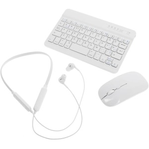 TOTTO - Pack Auriculares, Teclado y Ratón Inalámbrico, Modelo Urban, Conexión Bluetooth, para Móvil o Tablet, 6 h de Carga de los Cascos, 44 h Autonomía Teclado, Color Blanco
