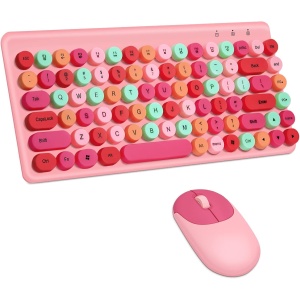 TRELC - Combo de teclado y mouse inalámbricos, bonito teclado de 2.4 GHz con mouse delgado, mini teclado redondo retro de 86 teclas, teclado de máquina de escribir para PC, escritorio, computadora,
