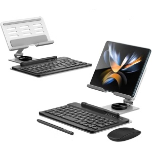 Teclado Bluetooth con ratón + lápiz + soporte plegable compatible con Samsung Galaxy Z Fold 4/Fold 3 teclado inalámbrico y ratón (plata)