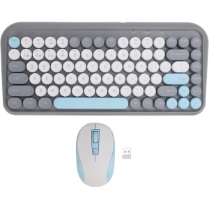 Teclado Inalámbrico, 2,4G y, Teclado Redondo de 84 Teclas y Combinación de Ratón Ergonómico con Función de Ahorro de Energía, para Uso en Oficina