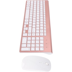 Teclado Inalámbrico de 2,4G, Ratón, Adaptador USB, Combinación de Teclado y Ratón Inalámbricos, Teclas Duraderas, 102 Teclas, Ultrafinas para el Trabajo (Oro Rosa)