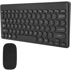 Teclado Inalámbrico de 2,4G Y 78 Teclas, Juego de Teclado Y Ratón con Botones de Ratón de 4 Teclas, Juego de Teclado Pequeño para Ordenador Portátil(Negro)