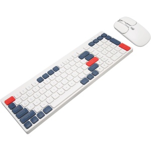 Teclado Ratón Combo Leche Té Teclado Teclas Silencioso Inalámbrico Carga Teclado para Bk100 Office Tablet Teléfono Móvil, Teclado Ratón Combos (Blanco Azul)