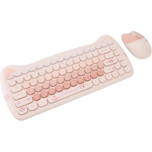 Teclado de Máquina de Escribir con Teclas Redondas Retro de 2,4G, Combinación de Teclado y Ratón Inalámbricos con Teclado de 84 Teclas y Juego de Ratón de 4 Teclas para PC, (Brown)