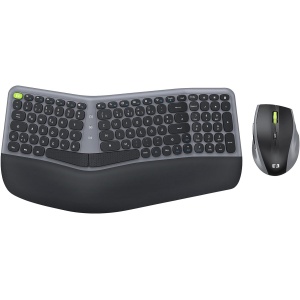 Teclado ergonómico y ratón inalámbrico con reposamuñecas, seenda 2,4 GHz, teclado inalámbrico, ergonómico, teclado dividido con disposición alemana para Windows, ordenador portátil, negro y gris