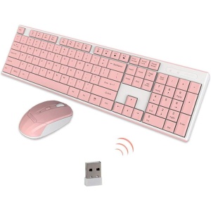 Teclado inalámbrico Mouse Combo,2.4G USB inalámbrico Lindo Ligero Silencio Teclado de Chocolate y óptico 800-1200-1600DPI Ajustable ratón Set de Oficina Juego hogar Uso para computadora portátil