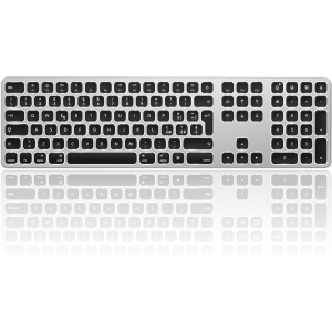 Teclado inalámbrico para Mac, receptor USB y tipo C, retroiluminado, recargable, ultrafino, diseño AZERTY francés, compatible con Apple iMac, MacBook Pro/Air, Mac Pro, Mac Mini, color negro y gris