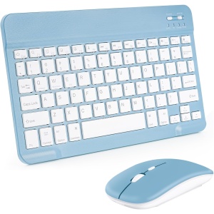 Teclado inalámbrico portátil, AIMMIE Rechargeable10 Teclado Universal ultradelgado para Tableta con Mouse inalámbrico, pequeño Teclado inalámbrico para tabletas iOS/Android/Windows, computadoras