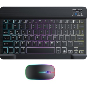 Teclado inalámbrico: teclados delgados para computadoras portátiles, teclados delgados para computadoras portátiles | Teclado de 7 colores con 2 modos de iluminación, teclado inalámbrico y ratones