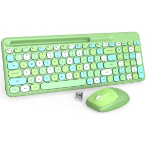 Teclado inalámbrico y ratón combinado, colorido teclado inalámbrico de 2,4 GHz, teclado inalámbrico compacto y juego de ratón para Windows, Mac OS de escritorio/ordenador portátil/PC