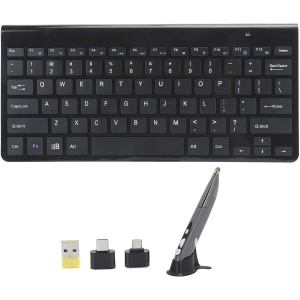 Teclado ultradelgado portátil inalámbrico Bluetooth 2.4G, con KM-909 Pocket Pen Mouse Ratones de escritura a mano inalámbricos ópticos, Teclado silencioso para negocios Teclado para teléfono y computa