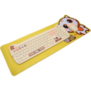 Teclado y Ratón Combinados, 2,4 GHz, Inalámbrico, Bonito, Retro, 110 Teclas, Teclas Redondas, Teclado y Ratón para Juegos de Oficina Familiar