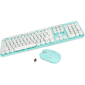 Teclado y Ratón Inalámbricos, Color Retro, Posición de Tecla con Patas Altas, 3 Engranajes dpi, Teclado Inalámbrico Ajustable de bajo Ruido para Juegos (Tablero Azul)