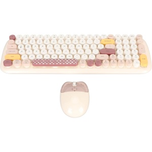 Teclado y Ratón Inalámbricos Ergonómicos, Bonito Teclado y Ratón Desmontables de Tamaño Completo de 2,4 GHz para ME para 8 (Beige)