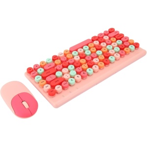 Teclado y Ratón Inalámbricos, Teclado Inalámbrico de Diseño Ergonómico, Teclas Redondas Cómodas y Coloridas para PC (Pink)